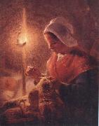 Woman Sewing by Lamplight Jean Francois Millet